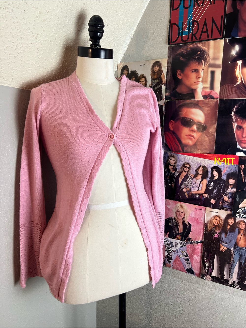 Light Pink Single-Button V-Neck Cardigan Sweater